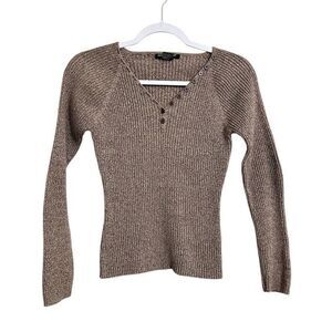 Reference Point Ribbed‎ Long Sleeve Fitted Sweater Women's M Brown Y2K Casual